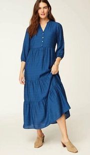 J Jill Ruffled-Neckline Tiered Maxi Dress Medium Petite