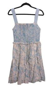 Alice + Olivia Jocelyn Smocked Mini Dress Sundress Blue Floral Sleeveless 6 New