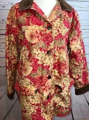 LL Bean Chore Barn Coat size Large Jacket Floral Corduroy Canvas Vintage Lined