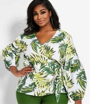 NEW ASHLEY STEWART Blouse Size 14 Linen Blend Tropical Coastal Breathable NWOT