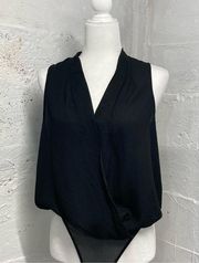 Lush v-neck sleeveless bodysuit style blouse XS black NWT