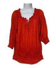 Allison Brittney Women's 3/4 Sleeved Red V-Neck Elastic Waist Blouse Size Large