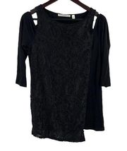 Cyrus Black Long Sleeve Top Lace Cold Shoulder Size Small