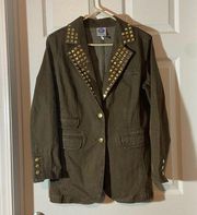 Jacket Blazer Denim DG2 Diane Gilman Brown Gold Square Studs Designer fashion