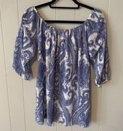 Sweet Pea Blue & White Paisley Boho Top Medium