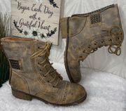 Women's Studded Lace Up Taupe Rascal Combat Boots