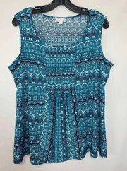 Westport 1962 Women's Blue Floral Pullover Stretch Tank Blouse Top Plus Size 1X