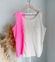 Calvin Klein Colorblock Tank Top Neon Pink Tan Lightweight Womens Large