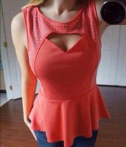 NWT Coral peplum with rhinestones