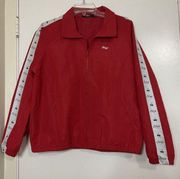 OBEY worldwide red Windbreaker full zip jacket cherry trim details size Large