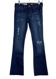 Anthropologie Pilcro Jeans 27 Dark Wash Bootcut Stretch Distressed Raw Hem 29x30