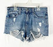 LOVERS + FRIENDS Jack 100% Cotton High Rise Ripped Distressed Denim Shorts, 26