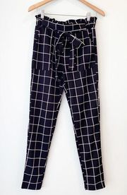 NWT Stretch Window Pane Print Tapered Slim Ruffle Waist Pants M/6 NEW