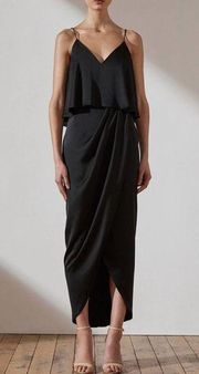 Shona Joy Luxe Cocktail Frill Dress in Onyx Black Size 12 NEW