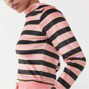 The Ragged Priest | Striped Mock Neck Velour Top