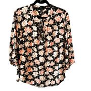 Torrid Black Floral Texture Woven Peasant Blouse Peasant Sleeves Plus Sz 1