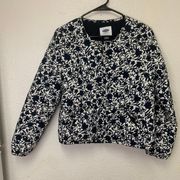 Quilted Bomber Navy White Floral Zip Up Coat Women’s Size M