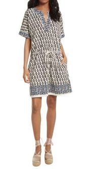 Tory Burch Amara Print Cotton Drawstring Dress Sz S