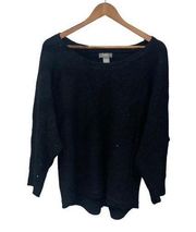 Neiman Marcus 100% Cashmere Dolman Sleeve Boat Neck Black Sequin Sweater Size XL