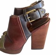 Y2K Lucky brand sandal Paola leather peep toe stacked platform wooden heel sz 7