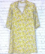 New York & Company small yellow floral print v neck collar shirt dress