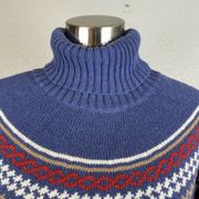 Vintage Barbour Women Sweater 10 Blue Red White Fair Isle Turtleneck Wool Angora