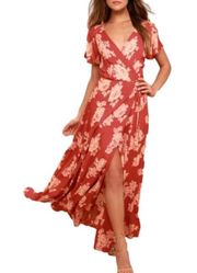 Heart of Marigold Short Sleeve Wrap Maxi Dress Red/White Floral Print Sz M