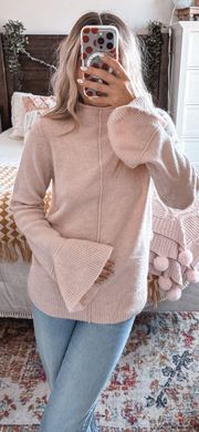 Light Pink Flare Sleeve Mock Neck Sweater 