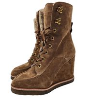 NEW Veronica Beard Ananya Suede Wedge Booties Hazelwood Water Repellent 8.5M