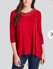 W by Wantable Ruby Red Asymmetrical Hem Tunic Top, NWT, Size Small, MSRP $79