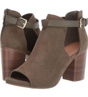 REACTION Hit Hooded Open Toe Bootie Ankle Boot Size 7.5 Olive