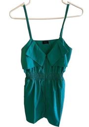 Cals Green Adjustable Spaghetti Strap Full Zip Smocked Waist Dress Pockets Sz M