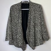 Notations Tan Black Woven Animal Print Open Front Blazer Jacket Leopard Print M