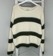 Chelsea & Violet Fuzzy Eyelash Stiped Sweater * Olive green and Cream * XL