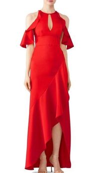 Red Ruffle High Low Gown by ML Monique Lhuillier Open front gown sexy red