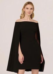 ADRIANNA PAPELL OFF THE SHOULDER CAPE DRESS BLACK SIZE 10 NWT