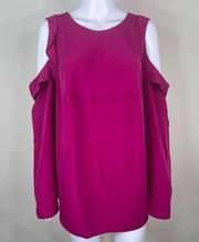 Rachel Roy Cold Shoulder Ruffle Blouse **Button loop on one cuff is ripped**