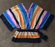 Pookie & Sebastian Multi-Colored Stripe Tie Blouse