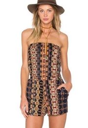 Fifteen Twenty Romper Womens Medium Black Aztec Boho Strapless Summer Western