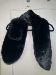 Black Faux Fur Pull-Through Scarf Silk Lining