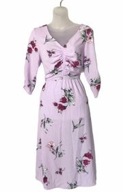 Bobeau Lavender Floral Ruched Midi Dress S