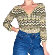 . Retro Y2K Green Chevron Crochet Hippie Sweater