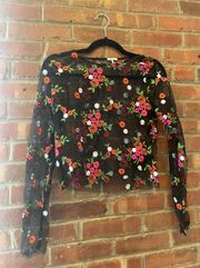 Long Sleeve Floral Mesh Top