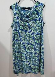 Kim Rogers short sleeve cowl neck abstract print shift dress size large