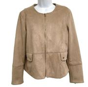 Faux Suede Zip Up Jacket Coat Collarless Tan A New Day Medium