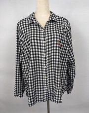 Old Navy Button Down Black White Gingham XXL The Classic Shirt Embroidered Love