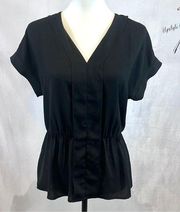 Halogen black vneck peplum top size small