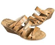 Propet Shoes Womens 11B Tan Leather Lexi Wedge Sandals Slip On Comfort Open Toe