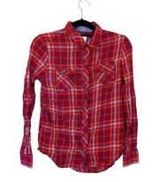 Arizona Jean Co Size Medium M Red Orange Plaid Button Up Long Sleeve Top Shirt