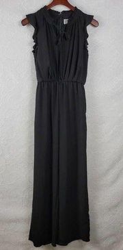 Sienna Sky Womens Jumpsuit Size S Black Ruffles Back Keyhole Sleeveless Lined